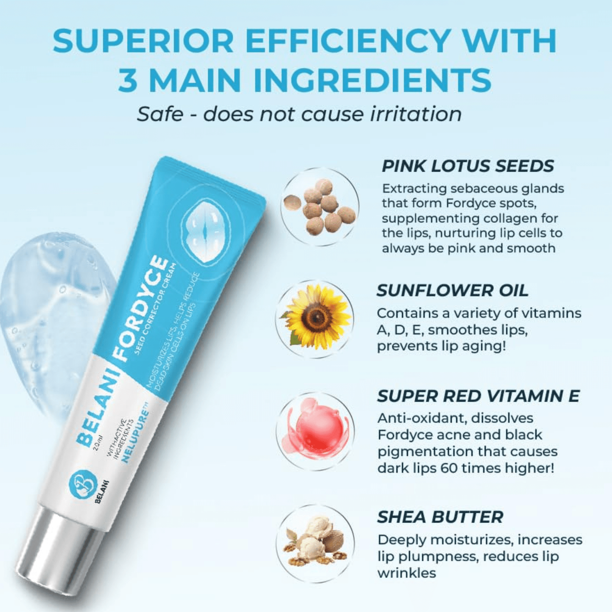 Belani Fordyce Spots Lip Cream, Traitement hydratant pour lèvres foncées, Graines de Fordyce 0,7 fl oz