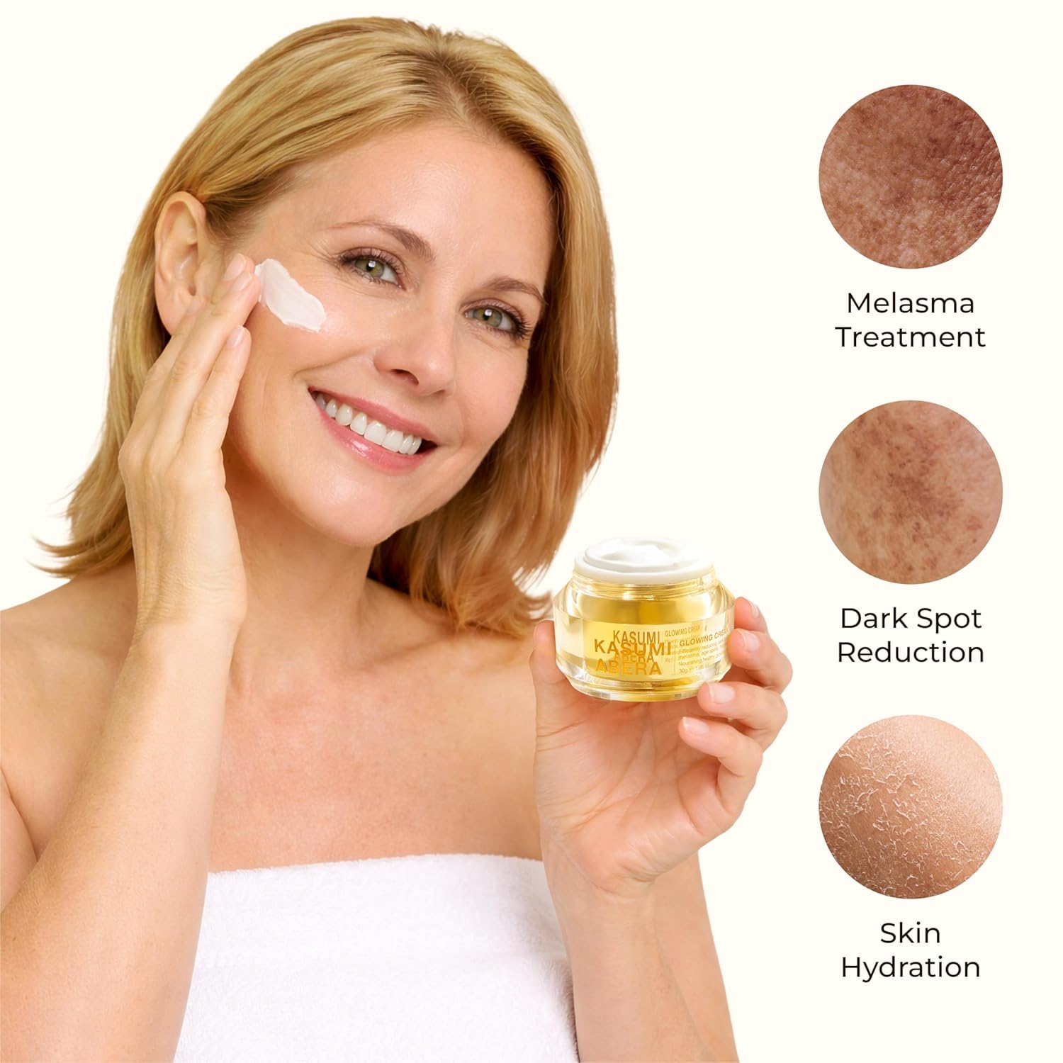 ABERA Kasumi Glowing Cream - Dark Spot Remover for Face & Body - Powerful Hyperpigmentation Treatment with Korean Red Ginseng, Niacinamide & HA - Advanced Dark Spot Corrector for All Skin Types