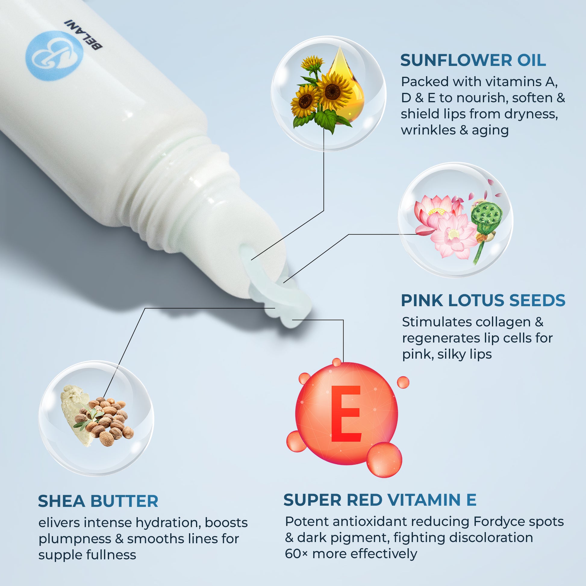 CA - Belani Fordyce Seeds - Crème éclaircissante pour les lèvres foncées, gommage pour les lèvres et taches de Fordyce, lèvres gercées ou pigmentées, baume hydratant pour le soin des lèvres – 20 ml